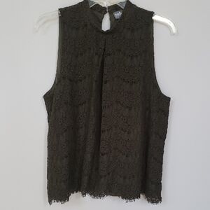 Soho Top Womens XL Olive Lace Sleeveless Boho Office Siren Boardroom Corpcore